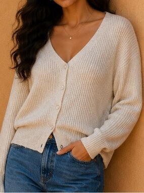 Staccato Cream V-Neck Button Front Cardigan Sweater